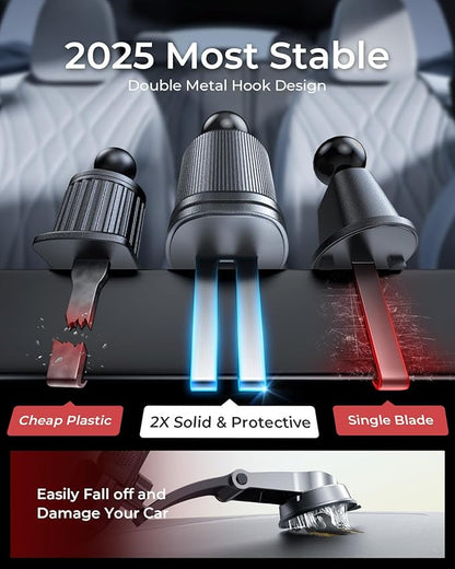 MRGLAS 2025 Upgraded Phone Holders for Your Car with New Metal Hook Clip, Handy Air Vent Cell Phone Car Mount [One Hand Operation], Universal Automobile Cradle for iPhone Android and All Smartphones