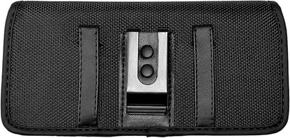 Nylon Cellphone Holster for iPhone 11 Pro Max, XS Max,8/7 Plus, Samsung Galaxy s22,S23,S24 TCL 40 xe, ion x, ion v - Horizontal Case Canvas Waist Carrying Pouch with Belt Clip/Loops, Black