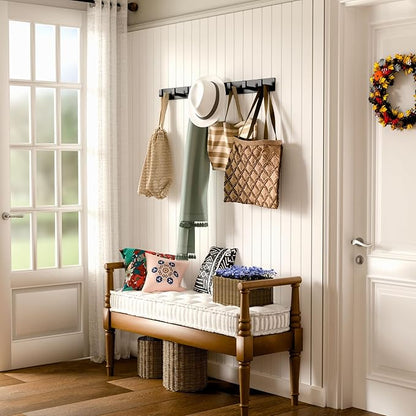 Black Wall Mounted Coat Rack- 2 Modular Rails (25'' Total), 8 Right-Angle Hooks, Modern Organizer for Entryway, Bathroom, Bedroom, Holds Coats, Towels, Hats