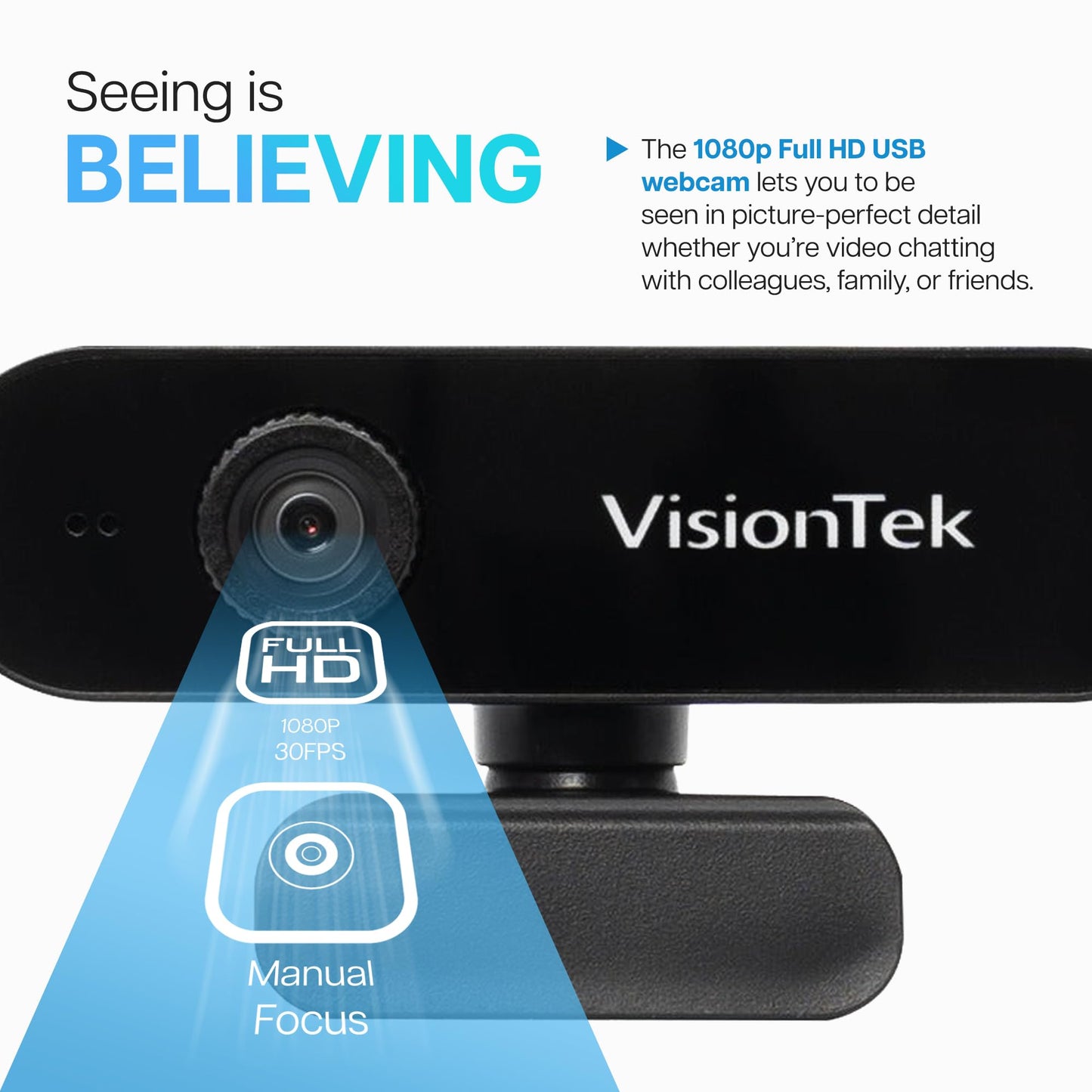 VisionTek VTWC30 Premium Full HD 1080p Webcam - Built-in Microphone, Compatible with Windows, Mac, Chromebook & More 901379