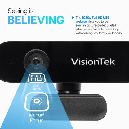 VisionTek VTWC30 Premium Full HD 1080p Webcam - Built-in Microphone, Compatible with Windows, Mac, Chromebook & More 901379