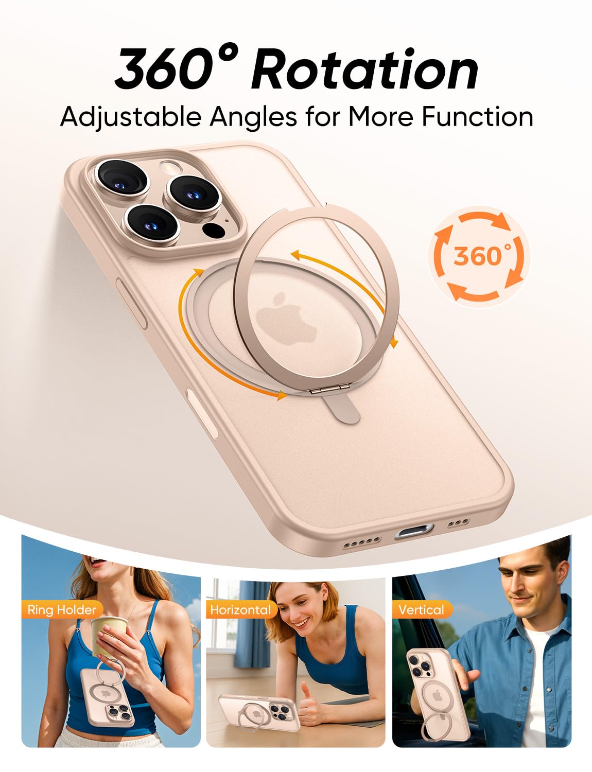 MAGIC JOHN 360° Rotatable Magnetic Invisible Stand for iPhone 16 Pro Case [Camera Control Button] [Compatible with MagSafe] 16FT Shockproof for iPhone 16 Pro Case with Kickstand, Rose Gold