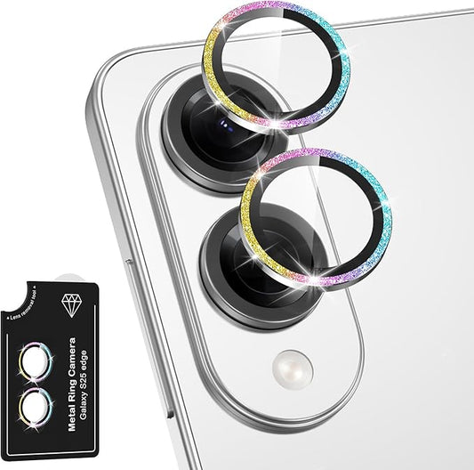 Avocase for Samsung Galaxy S25 Edge Camera Lens Protector, Individual Metal Ring Tempered Glass Lens Cover, [Strong Adsorption] Scratch Resistant Ultra-Thin HD Clear Lens Cover, 1 Set-Colorful Sparkly