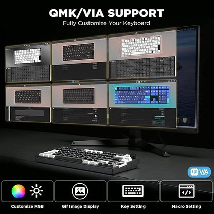 YUNZII AL80 Wireless Mechanical Keyboard,Full Aluminum CNC, Smart LCD Display,Hot Swappable Gasket Mount 75% Layout with Knob,BT/2.4G/USB-C,QMK/VIA Support for Win/Mac (Black, Gateron Zero Switch)