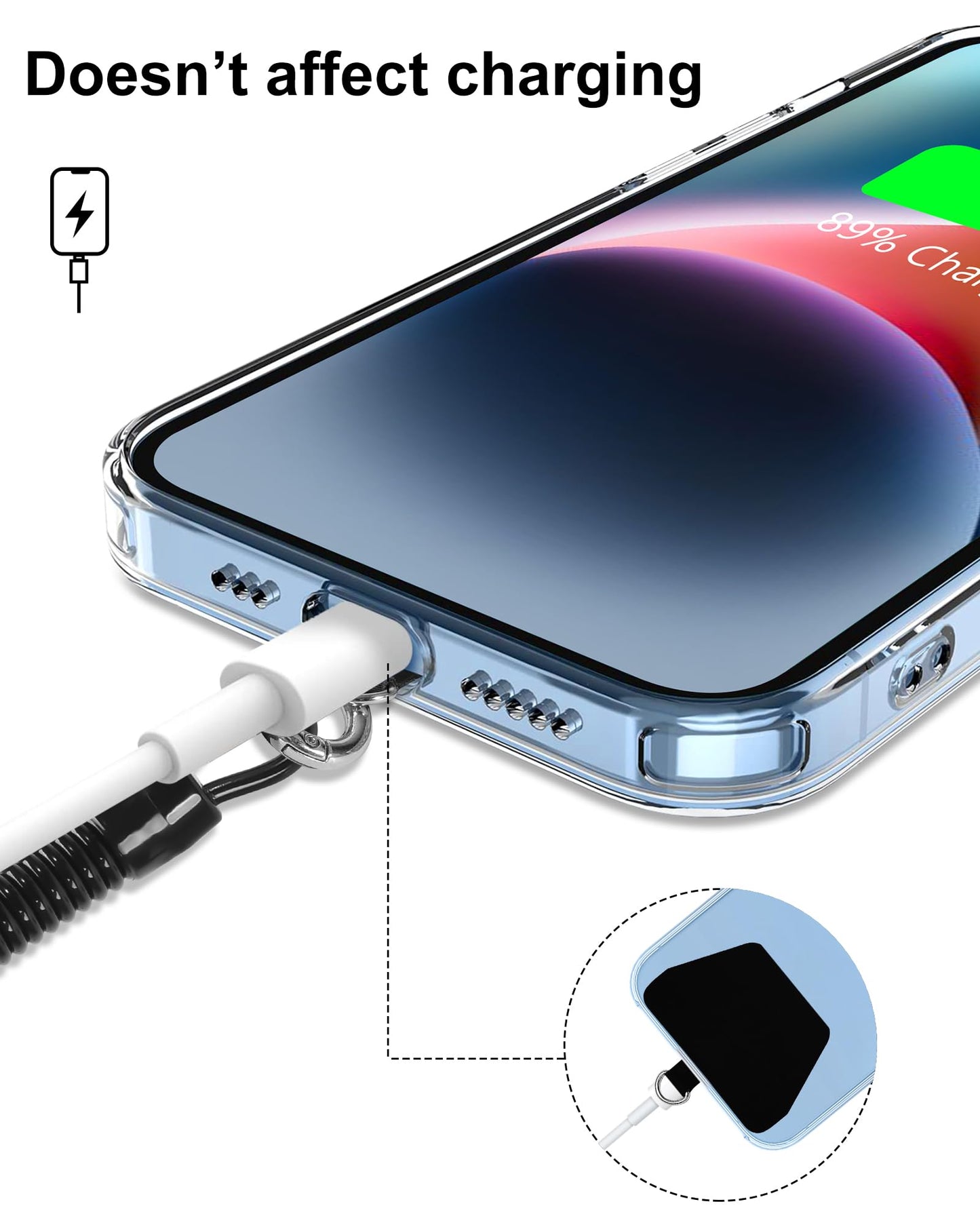 SHANSHUI Phone Lanyard Tether, Anti Theft Spring Phone Strap, 4 x Phone Pacthes & Climbing Hook Universal Phone Lanyard for Keys Outdoor Skiing Hiking Fishing Fitting for All Smartphones - 2PCS Black