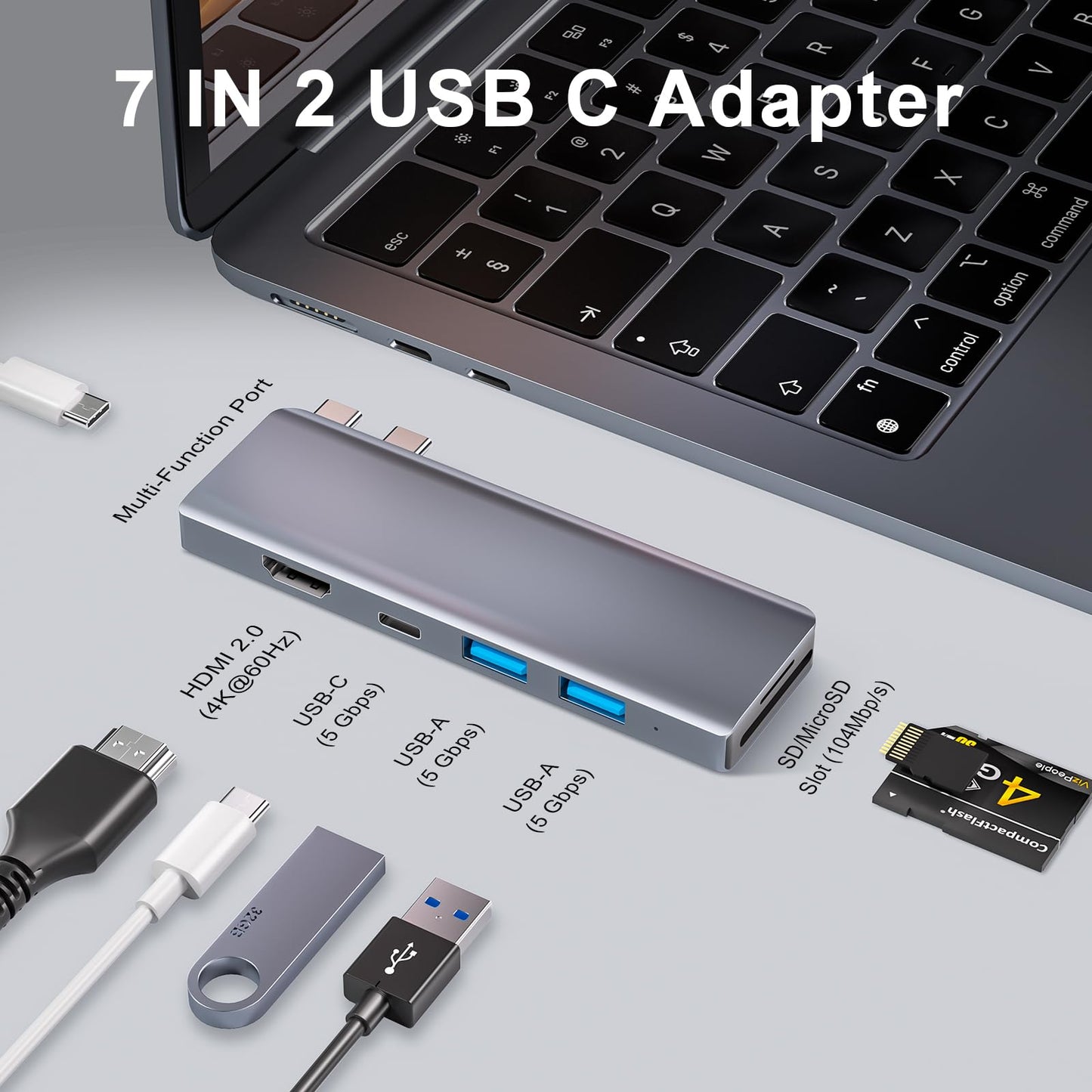 USB C Hub, 7 in 2 USB C Adapter Thunderbolt 4 HDMI MacBook Air Pro M1-M4
