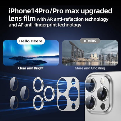 Compatible with iPhone 14 Pro Max Camera Lens Protector, [Case-Friendly][Strong Adsorption][AR Anti-Reflection]Tempered Glass Full Coverage Camera Screen Protector for iPhone 14 Pro,Silver