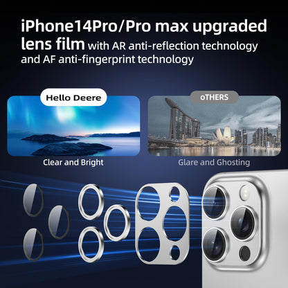 HelloDeere 9H High-alumina Tempered Glass Camera Lens Protector for iPhone 14 Pro Max/14 Pro Lens , Military-Grade Shatterproof with Strong Adsorption, Full Coverage Case-Friendly Cover (Silver, iPhone 14 Pro/14 Pro Max)