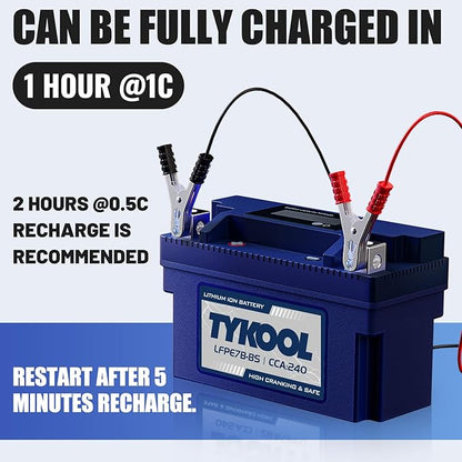 YT7B-BS 12V 4Ah 240CCA LiFePO4 Motorcycle Battery, Built in BMS, for Honda KTM Yamaha Harely, Lithium Ion Battery Fit Lawn Mower, Jet Ski, Motorboat，ATV, UTV, Scooter,Snowmobile