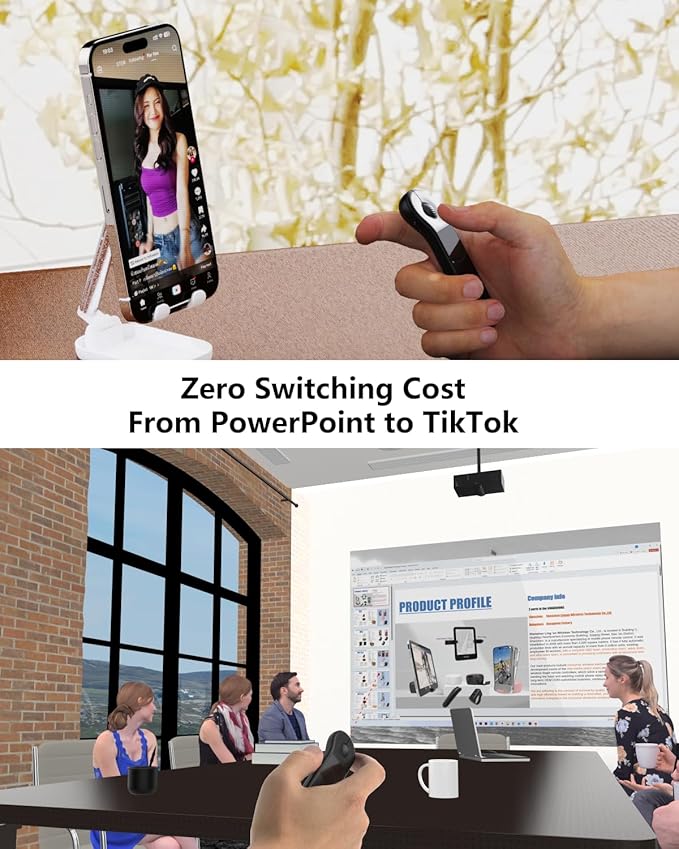 Rechargeable Air Mouse for PC/iOS/Android with Touchpad Wireless PPT Presenter with Bluetooth 2.4G, Works with PowerPoint/Keynote/TikTok/Camera/Kindle App (Black)