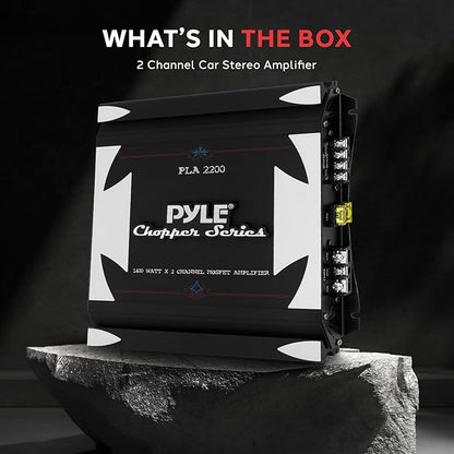 Pyle 2 Channel Car Stereo Amplifier- 1400W Dual Channel Bridgeable High Power MOSFET Audio Sound Auto Small Speaker Amp w/ Crossover, Bass Boost Control, Gold Plated RCA Input Output, Black - PLA2200