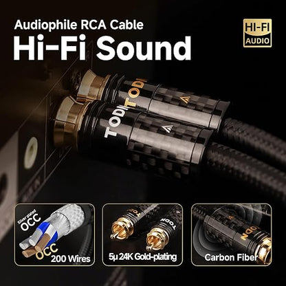 TODN Hi End RCA Cables Audiophile RCA to RCA Stereo HiFi Audio Cable for Car, Speakers,Amps (4.9 ft/1.5 m, 1 Pair)