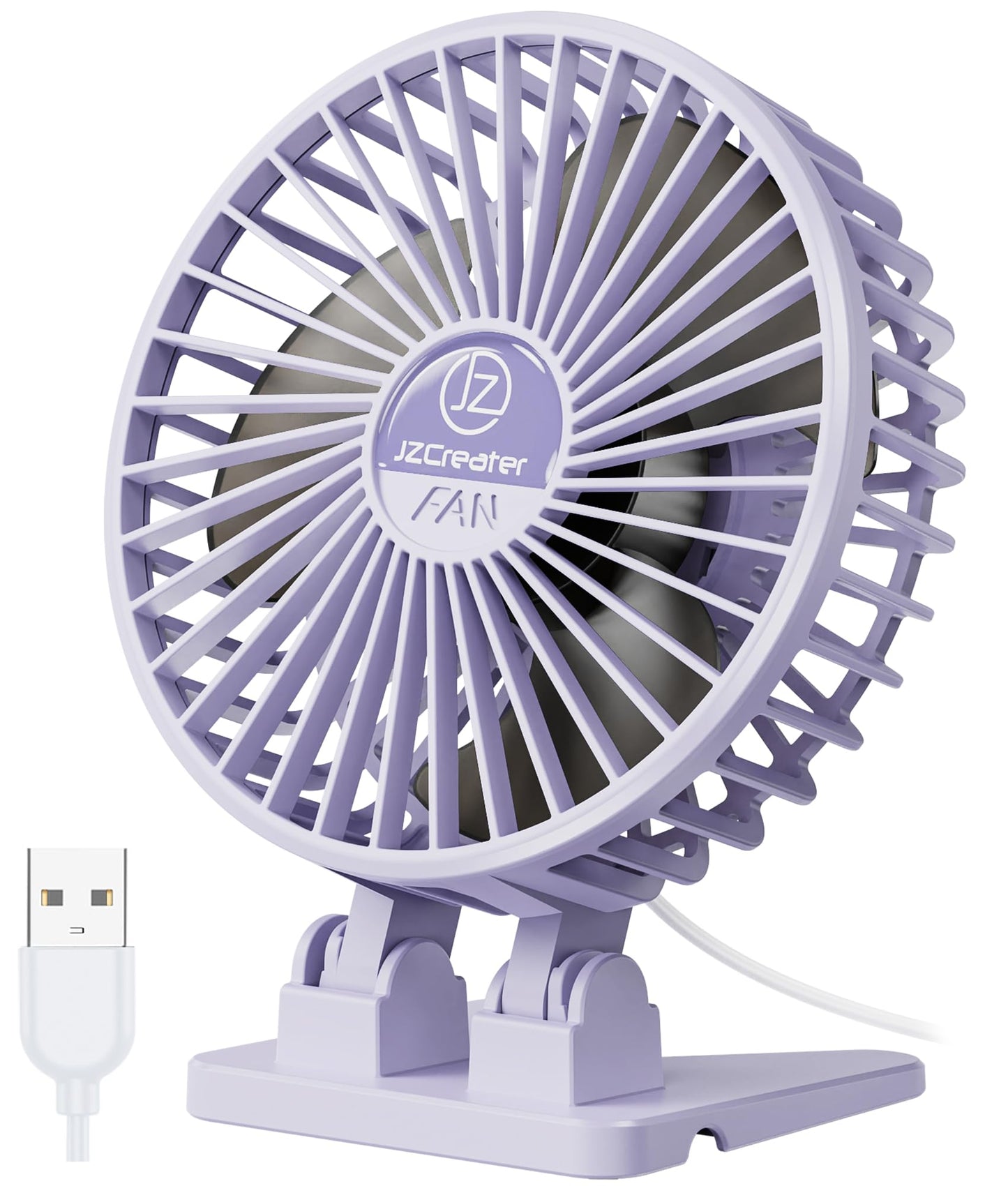 JZCreater USB Desk Fan, Mini Fan Portable, 3 Speeds Desktop Table Cooling Fan, Plug in Power Fan, Rotation Strong Wind, Quiet Personal Small Fan for Home Desktop Office Travel Bedroom, Purple