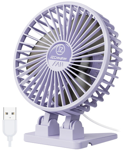JZCreater USB Desk Fan, Mini Fan Portable, 3 Speeds Desktop Table Cooling Fan, Plug in Power Fan, Rotation Strong Wind, Quiet Personal Small Fan for Home Desktop Office Travel Bedroom, Purple