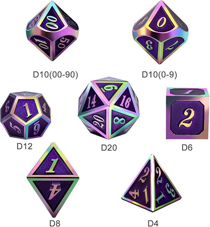 Purple Metal Dice Set D&D, DNDND 7 Die Enamel Polyhedral DND Dice Set with Metal Tin for Dungeons and Dragons and Role Playing Game