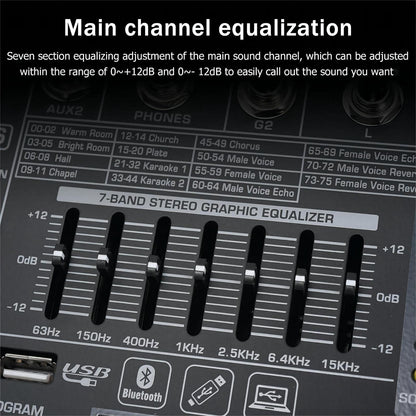 W IN-MIX DX16 Professional 16-Channel DJ Mixer with 99 DSP Effects, 7-Band EQ, 48V Phantom Power, Bluetooth & USB Recording for Live Performance, Studio, Podcast & Streaming