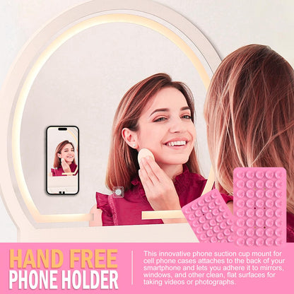 CMZZ Double Sided Silicone Suction Phone Holder Mount, Silicon Accessory for iPhone and Android, Hands-Free Mirror Shower Phone Holder, TikTok Videos and Selfies (Pink+Transparent)