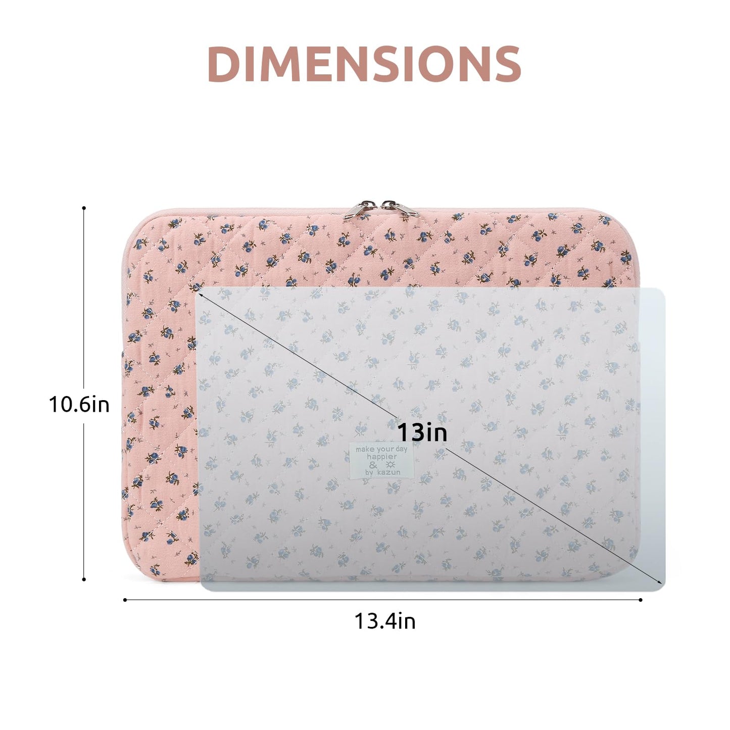 Puffy Laptop Sleeve 13-15.6 Inch Cute Quilted Laptop Protective Case Padded Floral Computer Sleeve for MacBook (A-Dark Pink, 13 Inch)