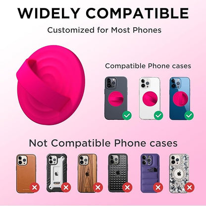 Magnetic Phone Ring Grip Holder, Silicone Finger Loop Grip, Compatible with MasSafe, Back of Phone for iPhone Pro Max/Plus/16/15/15/14/13/12 Series, Neon Pink