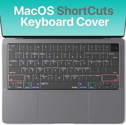Kuzy MacOS Shortcut for MacBook Pro 14 inch Keyboard Cover M4 16" 2025 2024 2023 M3 M2 M1 Pro Max - MacBook Air 13 inch Keyboard Cover 15" M4 M3 M2 - Mac OS US Layout TPU Tinted
