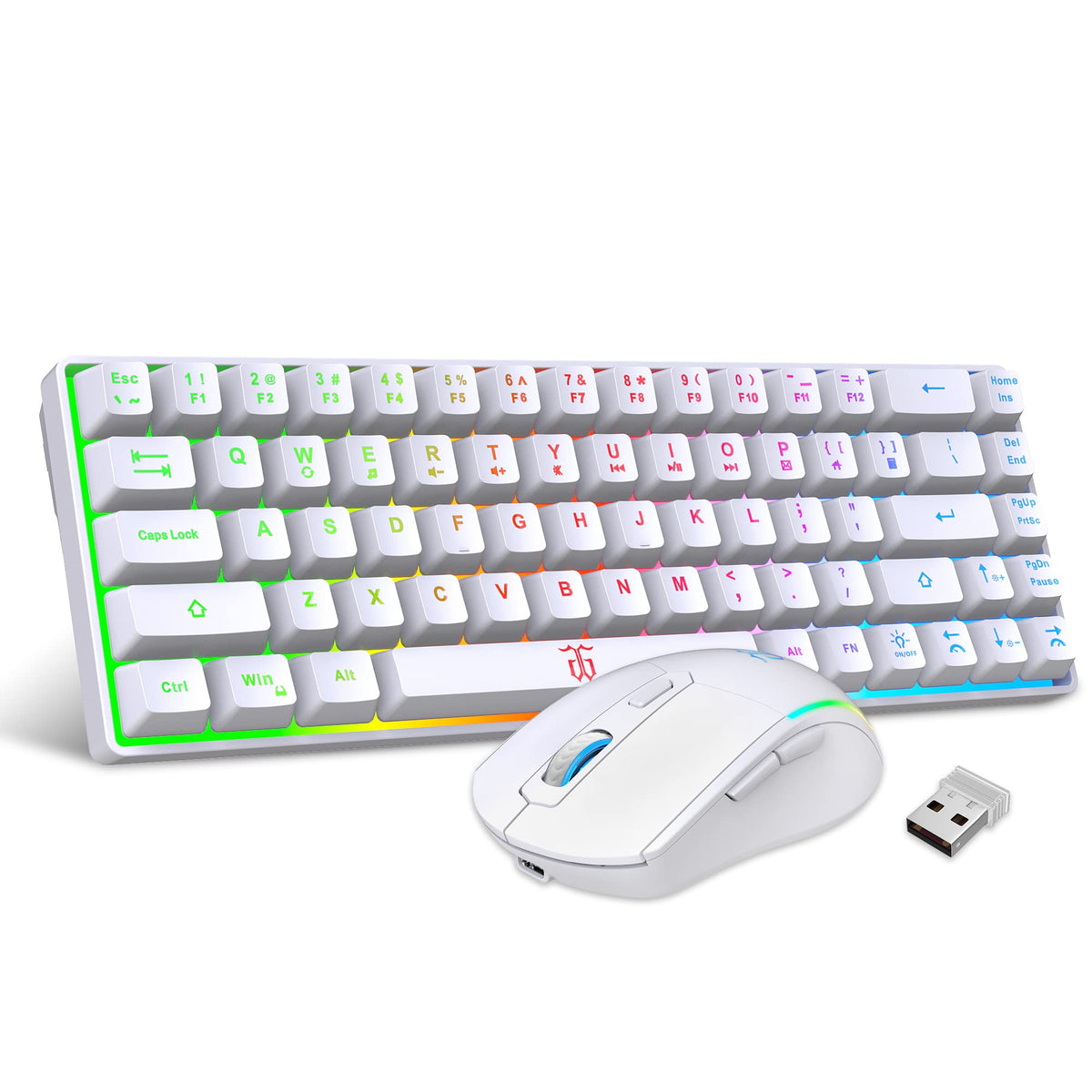 Snpurdiri 60% Wireless Gaming Keyboard and Mouse Combo (White-Black)