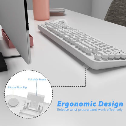 Wireless Keyboard Mouse Combo,104 Keys Cute Colorful Typewriter White