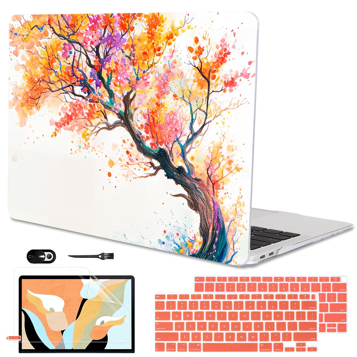 LCMOCICO Compatible with MacBook Air 13 inch Case M1 A2337 A2179 A1932 2021 2020 2019 2018 Release with Retina Display & Touch ID, Crystal Pattern Plastic Hard Shell Case Cover, Phoenix Tree Flowers