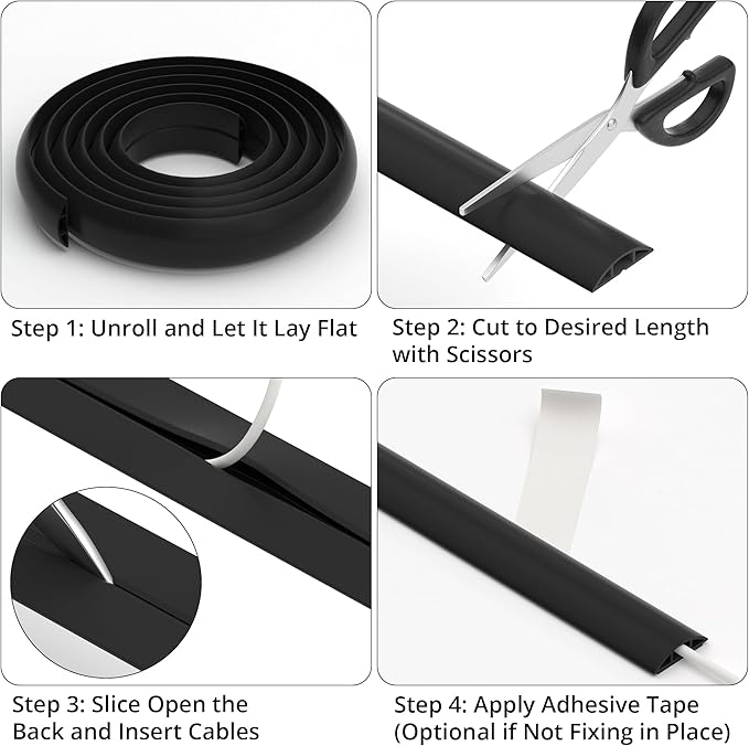 ZhiYo 3.6ft Cord Covers for Wires on Floor, Gray Cord Hider Floor Hide Extension Cords, Soft PVC Cable Cover Cable Protector, Wire Cavity W0.62in H0.31in, Grey