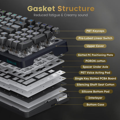 Redragon Wireless Mechanical Keyboard, 3 Mode Gasket Mounted RGB Gaming Keyboard with Volume Knob, Pre-Lubed Linear Switches, MDA-Profile, 98 Keys Hot Swappable Creamy Keyboard for PC/Tablet/Xbox/PS4