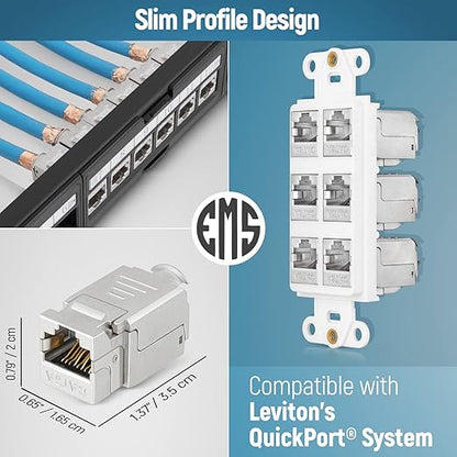 Everest Media Solutions RJ45 Shielded Keystone Jack - 24-Pack - Slim Profile, 90 Degrees, F/STP Female Connector - Tested for CAT5e, CAT6, CAT6A, CAT7 - up to 10GB Speed