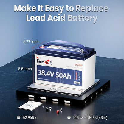 36V 50Ah Lithium Battery, Timeusb 36V LiFePO4 Battery with Low-Temp Cutoff Protection, Group31, Automotive Grade A Cells, Up to a 10-year Lifetime, Ideal for Trolling Motors and Solar Systems