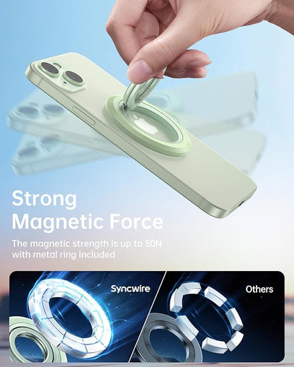 SYNCWIRE Magnetic Phone Ring Holder for MagSafe, 360° Rotation Dual Sided Magnet Grip Cell Phone Ring Stand Finger Kickstand Compatible with iPhone 16 15 14 13 12 Pro Max fits MagSafe - Green