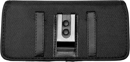 Nylon Cellphone Holster for iPhone 12/13/14/15 Pro, Cricket Debut, Calypso 1/2, Nokia C100, Samsung S22 5G S10, Horizontal Case Canvas Waist Carrying Pouch with Belt Clip/Loops, Black