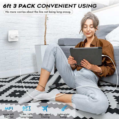 Fast USB C Charger Block,3Pack Long 6FT USBC to USBC Cable iPad Cord 20W iPhone 17 Pro Max Charger Travel Plug Fast Charging for iPhone 17/17 Air/17 Pro/16/16e/16 Pro/16Plus/15/15Pro/Pro Max/Plus,iPad