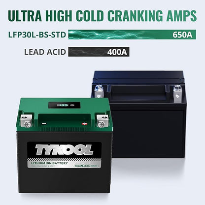 TYKOOL YIX30L-BS-STD (YTX30L-BS),650CCA, Lithium LiFePO4 Motorcycle Battery 12v,Digital Readout,Fits for BMW,Harley Davidson; ATV,UTV,Snowmobile,Compatible for Polaris,BRP (Can-Am),Arctic Cat