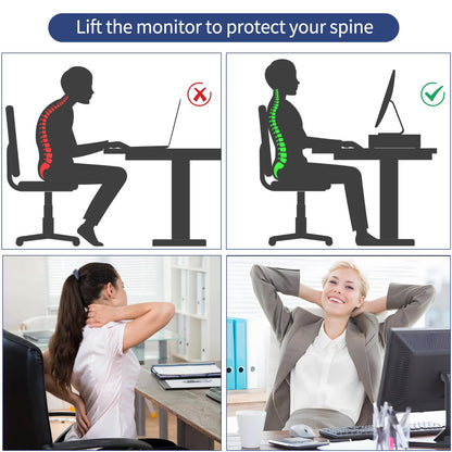 AUPSEN 2 Tier Computer Monitor Stands with Drawer and 2 Pencil Holder, Metal Monitor Stand Monitor riser, Computer Desk Organizer and Accessories for Laptop, Computer, Printer, Office Supplies(Black)