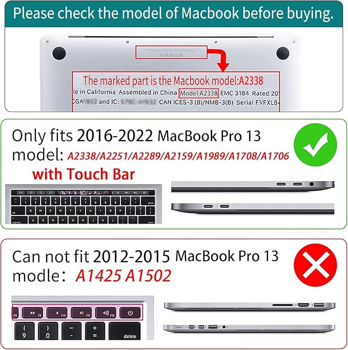 Teryeefi for MacBook Pro 13 inch Case M2 M1 2022 2020-2016 Release (Model A2338 A2289 A2251 with Touch Bar), Plastic Hard Shell Case & Keyboard Cover & Screen Protector, Golden Palm Leaves
