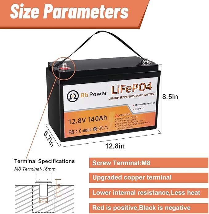 2 Pack 12V 140Ah LiFePO4 Deep Cycle Rechargeable lithium Battery Pack Built-in 100A BMS 5000-7000 Cycles Perfect for RV Solar Marine Overland Off-Grid Application