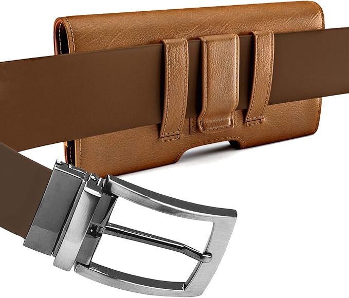 Case for Large iPhone Plus, Pro Max 16 15 14 13 12 11 Xs, Samsung Galaxy S25+ S24+ S23+ S22+ S21+, Cell Phone Belt Holster Clip, ID Card Holder Pouch, Fits Otterbox Case - Brown