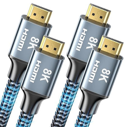 8K HDMI Cable 15 ft 2Pack, 48Gbps High Speed HDMI 2.1 Cable, Braided HDMI Cable 2.1 8K 60Hz 4K 120Hz Support for HDR eARC HDCP 2.2/2.3, HDMI Cord Compatible with HDTV, Laptop, Monitor, PC