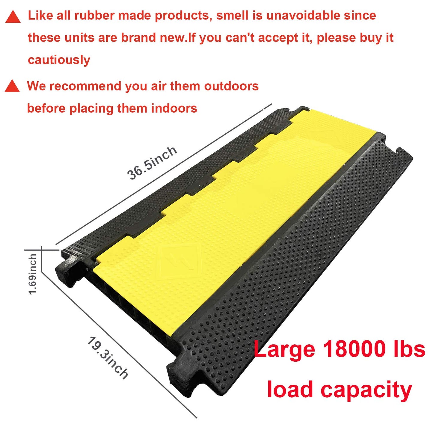 Reliancer 5 Channel Rubber Cable Protector Ramp Traffic Speed Bump 18000lbs Capacity Heavy Duty Cable Protective Cover Ramp Driveway Hose Cord Track Protector Wires Concealer w/Flip-Open Top Cover