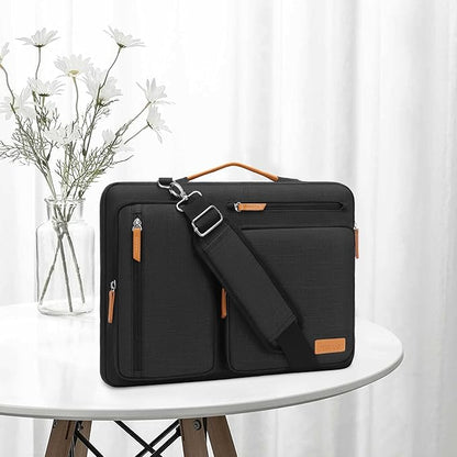 MOSISO 360 Protective Laptop Shoulder Bag,15 inch Computer Bag Compatible with MacBook Air M4 M3 M2/Pro A1990 A1707, Dell XPS Plus,Side Open Messenger Bag with 4 Zipper Pockets&Handle, Black