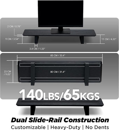 Moodular Wooden Monitor Stand 33.4” (85cm) Desk Organizer with Metal Slide Rails for Drawer, Tray, Laptop, Tablet, Phone & Headphones Customizable Riser for Organized Workspace Black MS85-B