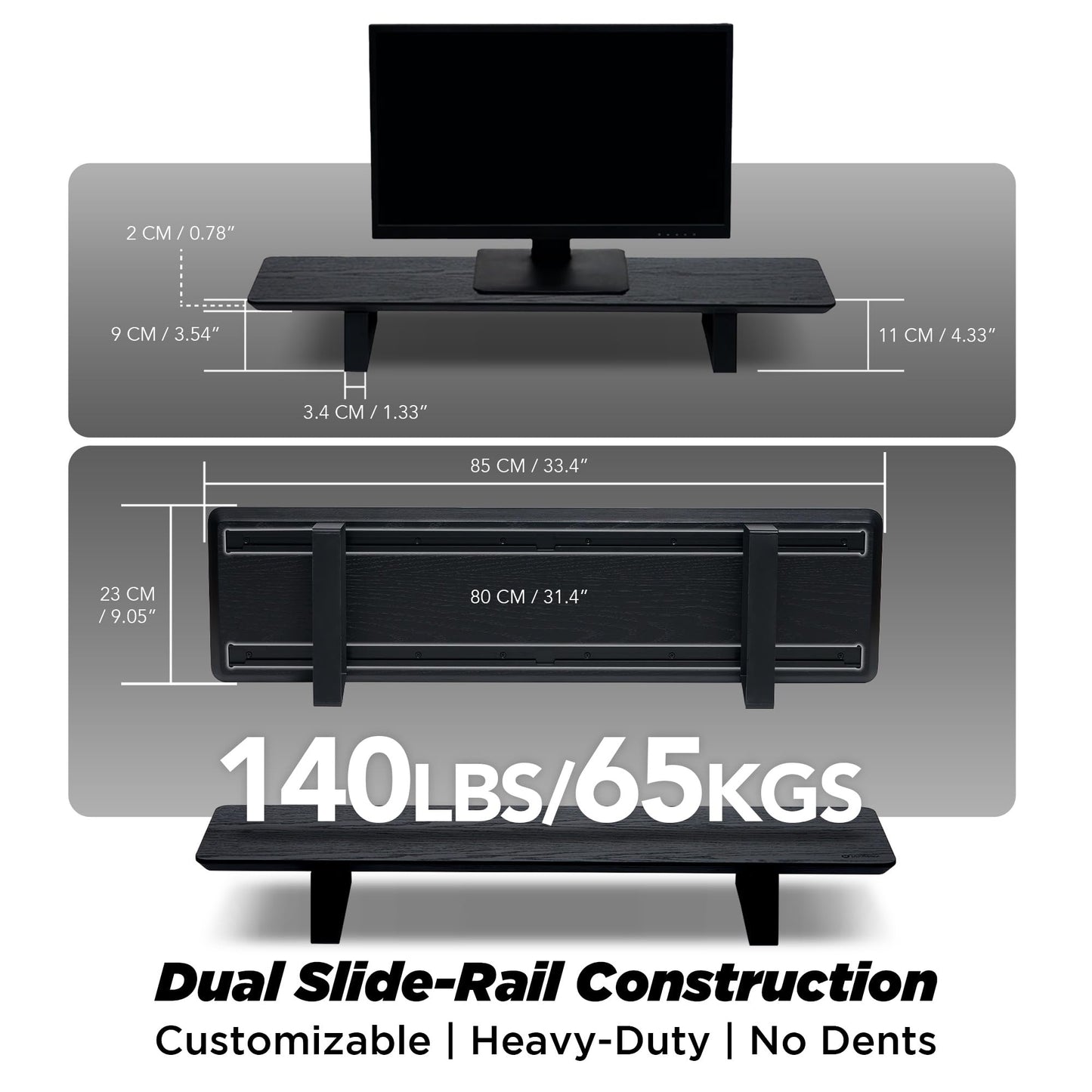 ULTRARM Moodular Wooden Monitor Stand Desk Organizer, Standard 33.4" Black