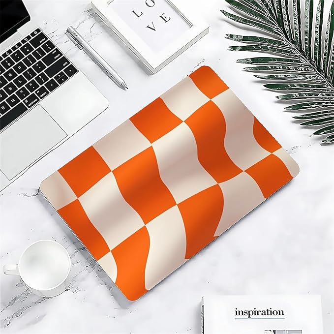 Compatible with MacBook Air 13.3 13.6 Inch Case 2022 2021 2020 2019 Plastic Hard Shell Case Cover,13.3 Air (A1932/A2179/A2337), Orange and White Checkered Flag