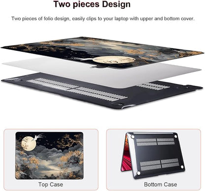 for MacBook Air 13 inch Case 2021 2020 2019 2018 Release A2337 M1 A2179 A1932 with Touch ID, Crystal Black Pattern Plastic Hard Shell Case Cover for Mac Air 13 M1, Tide Illustration 2