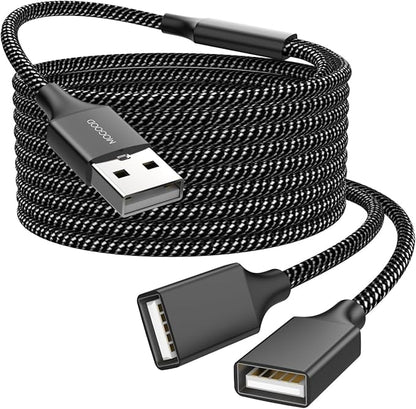 Durable USB A Male to 2 Female Extension Cord - Nylon Braided, Fast Data Transfer, Compatible with Printer, Keyboard, Flash Drive, Hard Drive, PlayStation