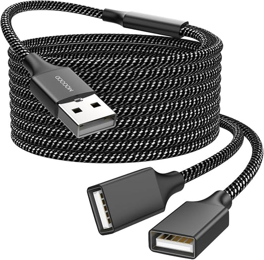 USB Extension Cable,USB A Male to 2 Female Extension Cord Durable USB Splitter Cable Nylon Braided Fast Data Transfer Compatible with Printer, USB Keyboard, Flash Drive, Hard Drive, Playstation