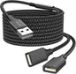 Durable USB A Male to 2 Female Extension Cord - Nylon Braided, Fast Data Transfer, Compatible with Printer, Keyboard, Flash Drive, Hard Drive, PlayStation