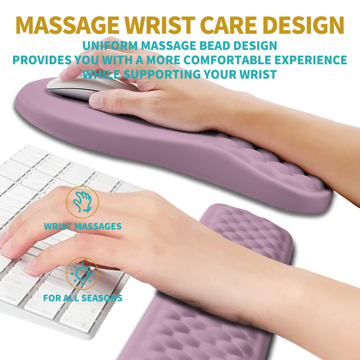 Hokafenle 2 in 1 Ergonomic Mouse Pad Wrist Support & Wrist Rest for Computer Keyboard Set, with Relieve Carpal Tunnel Pain Massage Bulge and Full Memory Gel Design (2In1 Set, Purple)